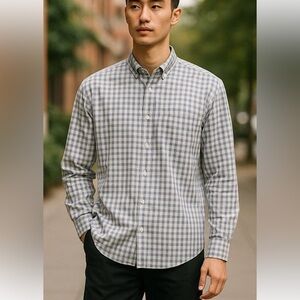 J.Crew Classic Fit 2-Ply Cotton Gray Gingham Shirt – Size L